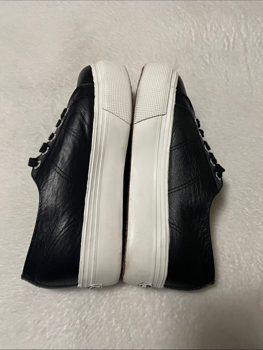 Superga Black Leather Platform Sneakers with White Sole 6.5M - Picture 7 of 11